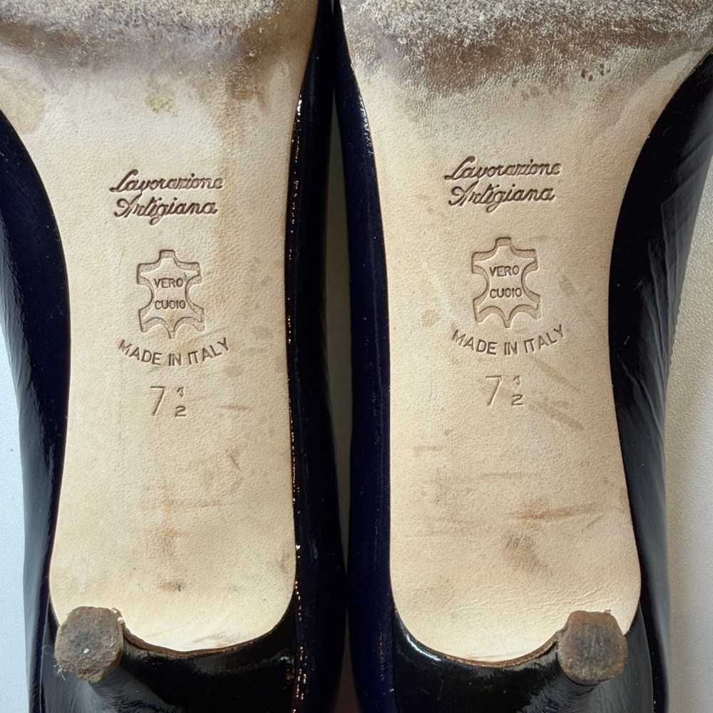 Butter Dandy Navy Blue Patent Leather Peep-Toe Heels Women’s 7 1/2 B - Picture 8 of 16